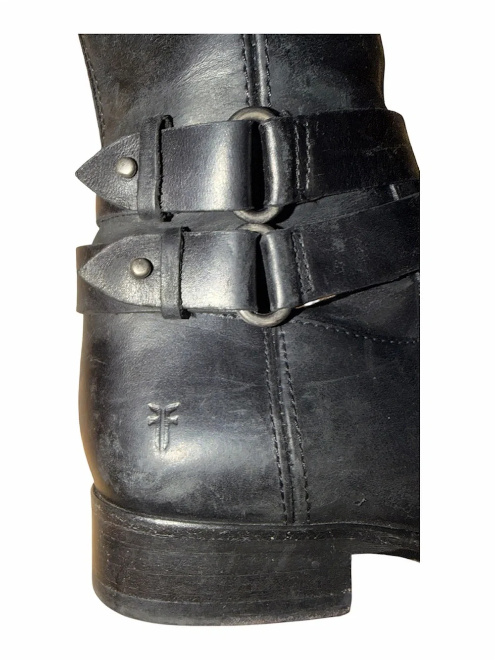 Frye Black Leather Over-the-Knee Buckle Boots